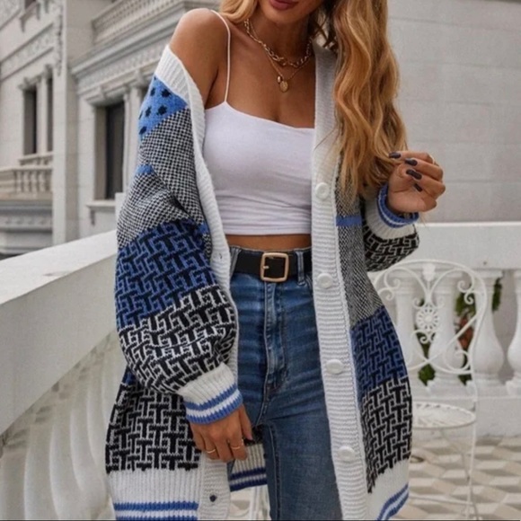 Sweaters - Cozy Polka Dot Button Up Oversized Cardigan